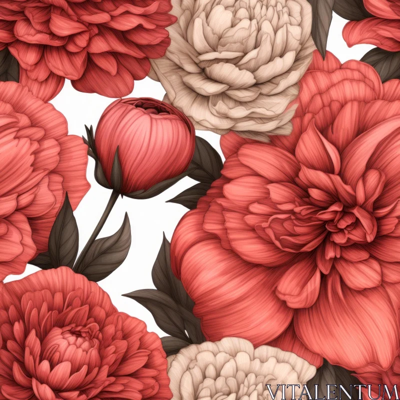 Red and Cream Peony Floral Pattern - Home Decor Design AI Image