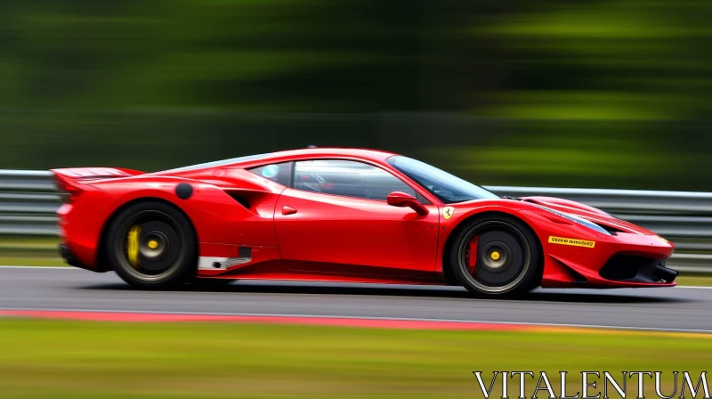Red Ferrari 488 GTB Racing in Forest Track AI Image