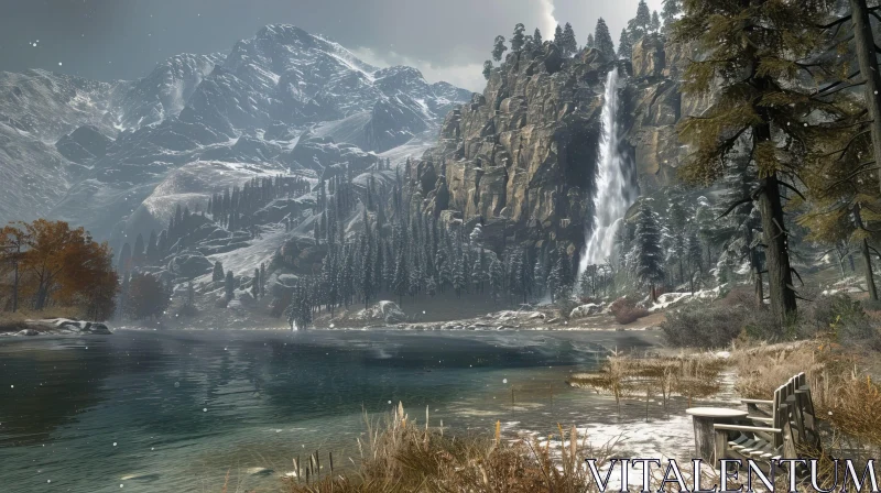 AI ART Serene Winter Mountain Lake Landscape