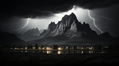 Stormy Night Lightning Over Mountain Range