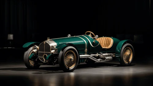 Vintage Racing Car in Dark Room | Dark Teal and Light Gold | New Leipzig School