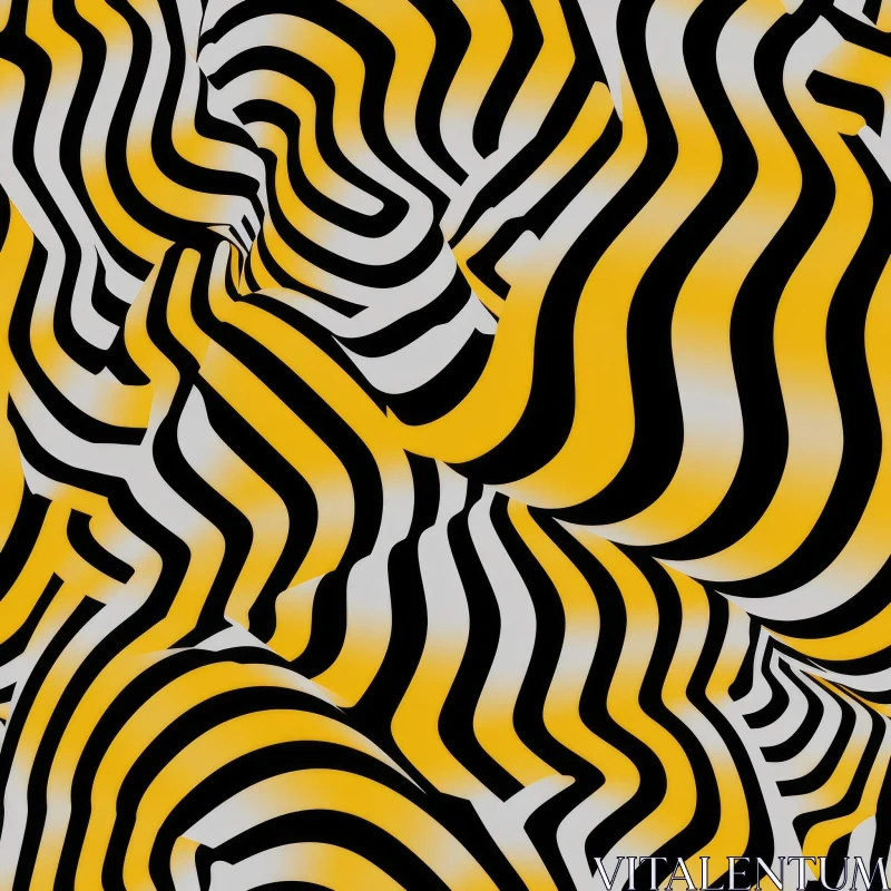 Yellow and Black Curved Stripes Pattern AI Image