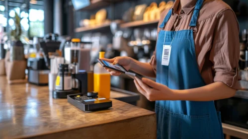 Barista Scanning QR Code for Payment | Coffee Shop Image