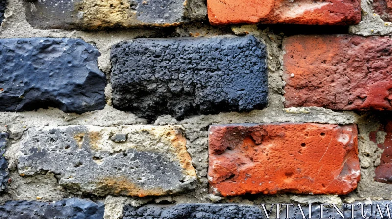 Brick Wall Close-Up: Multi-Colored Bricks with Texture and Details AI Image