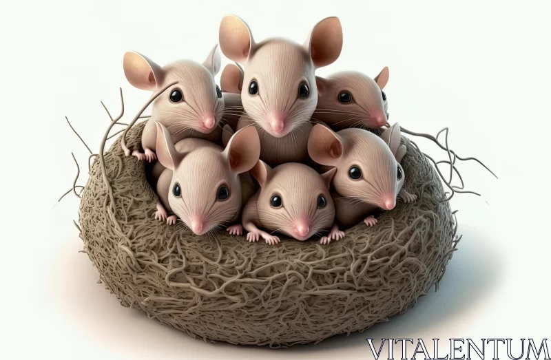 Captivating Artwork: Nest with Five Mice in Psychological Symbolism Style AI Image
