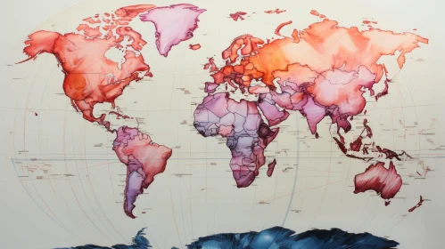 Colorful World Map - Atlantic Ocean Centered