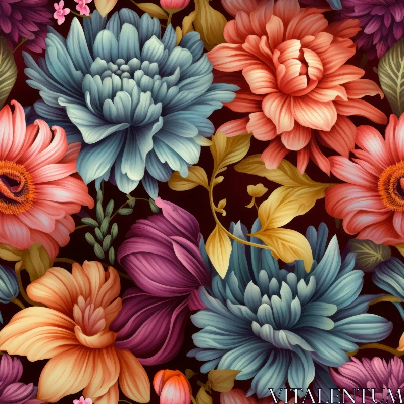 Dark Floral Pattern with Roses, Peonies, and Dahlias AI Image