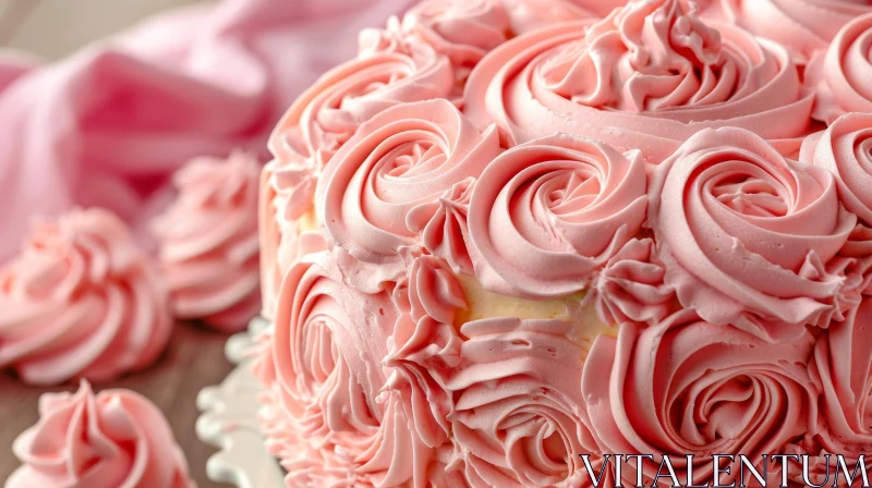 Delicate Pink Cake with Buttercream Roses on a White Plate AI Image