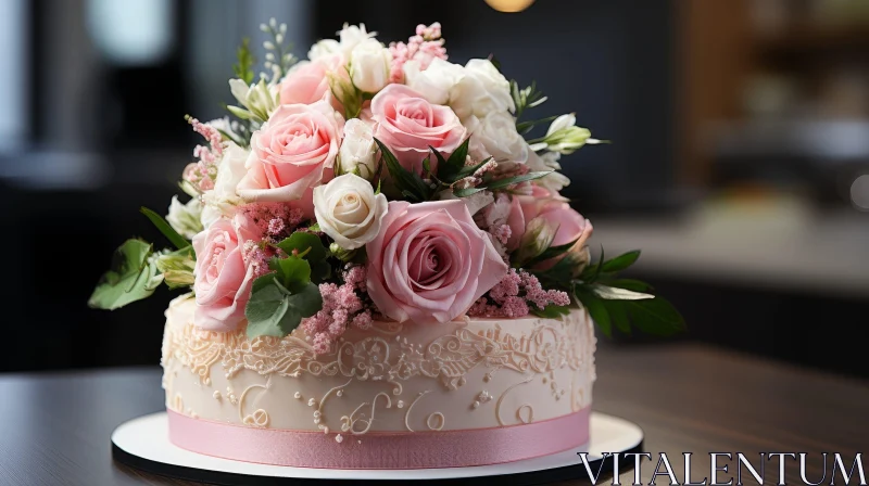 AI ART Elegant Wedding Cake with Pink and White Roses