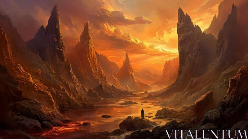 Fiery Canyon Fantasy Landscape Painting AI Image