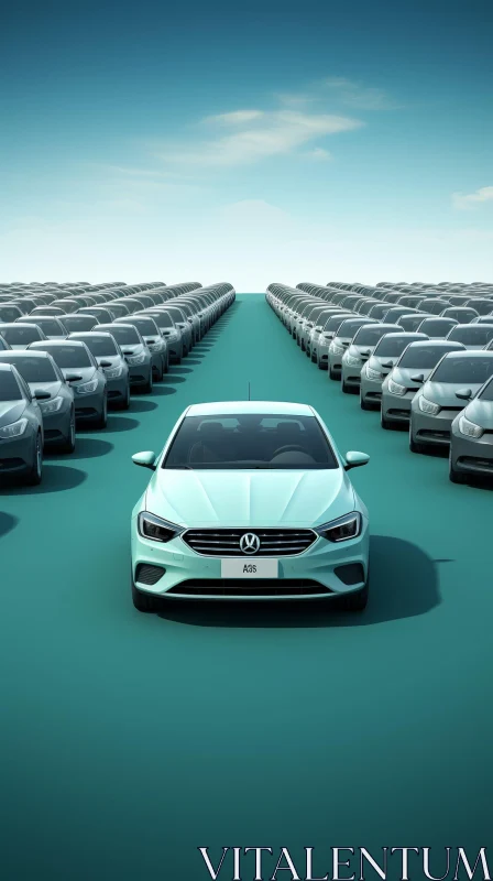 Fleet of Cars on Blue Background AI Image