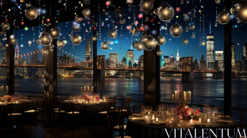 Luminous Wedding Scene in NYC with Brooklyn Bridge Backdrop AI Image