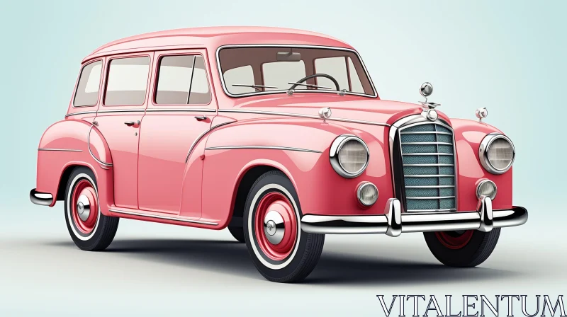 AI ART Pink Vintage Car - 1950s Pristine Condition