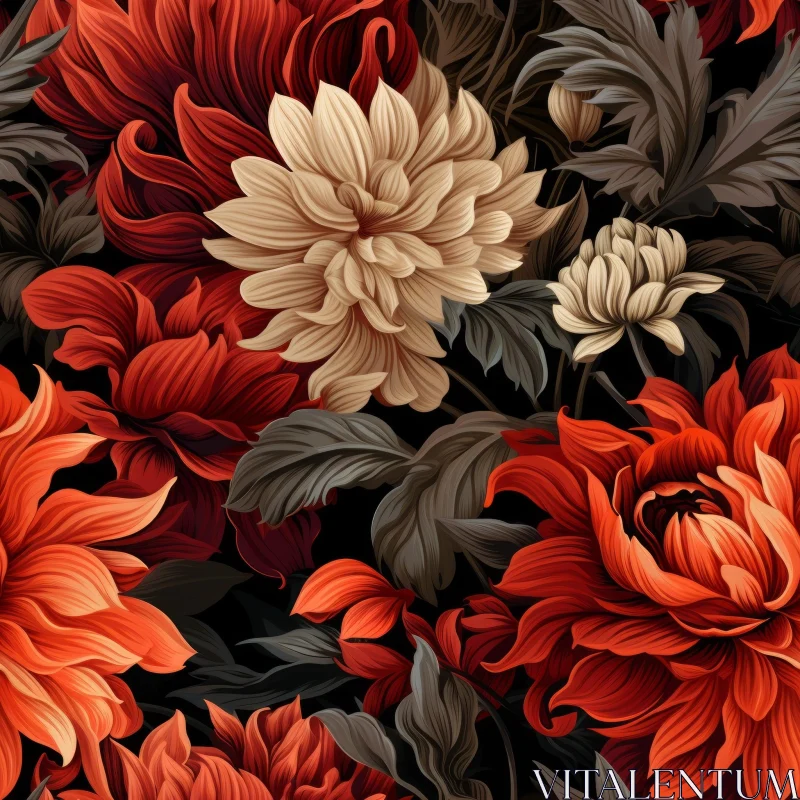 AI ART Red and Cream Floral Pattern - Seamless Design