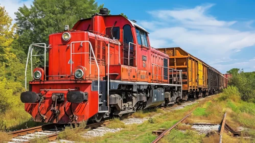 Red Diesel Locomotive on Railroad Tracks | Industrial Photography