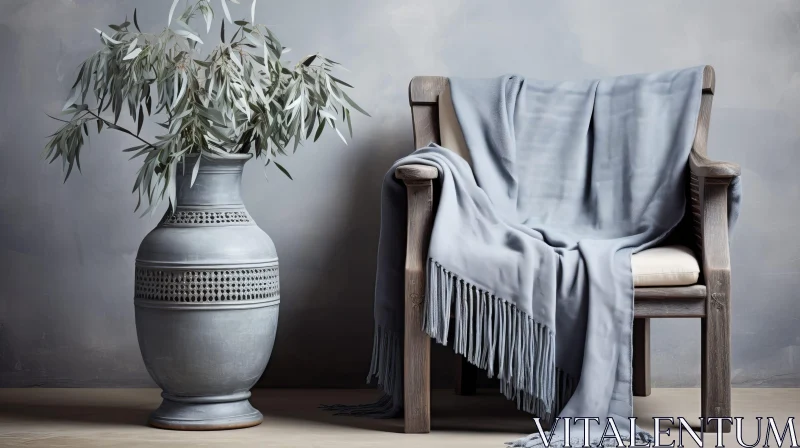 Tranquil Gray Vase and Chair Still Life Composition AI Image