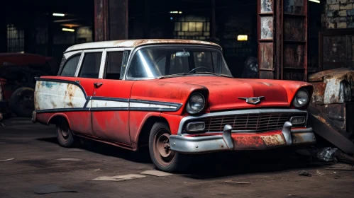 Vintage Classic Car in Rusty Garage