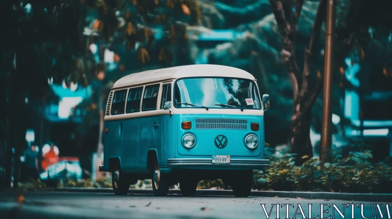 Vintage Volkswagen Type 2 on Street with Palm Trees AI Image