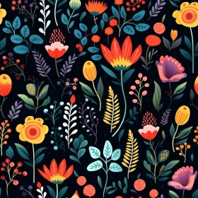 Bright Floral Pattern on Dark Background
