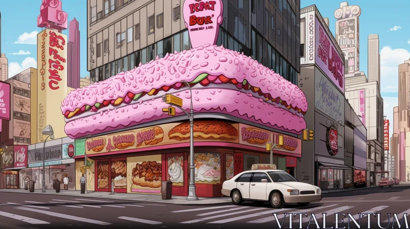 AI ART City Street Cartoon with Donut Shop - Donut Box