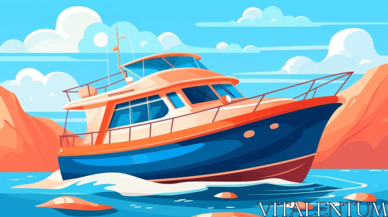 Colorful Cartoon Boat Sailing Through Water AI Image