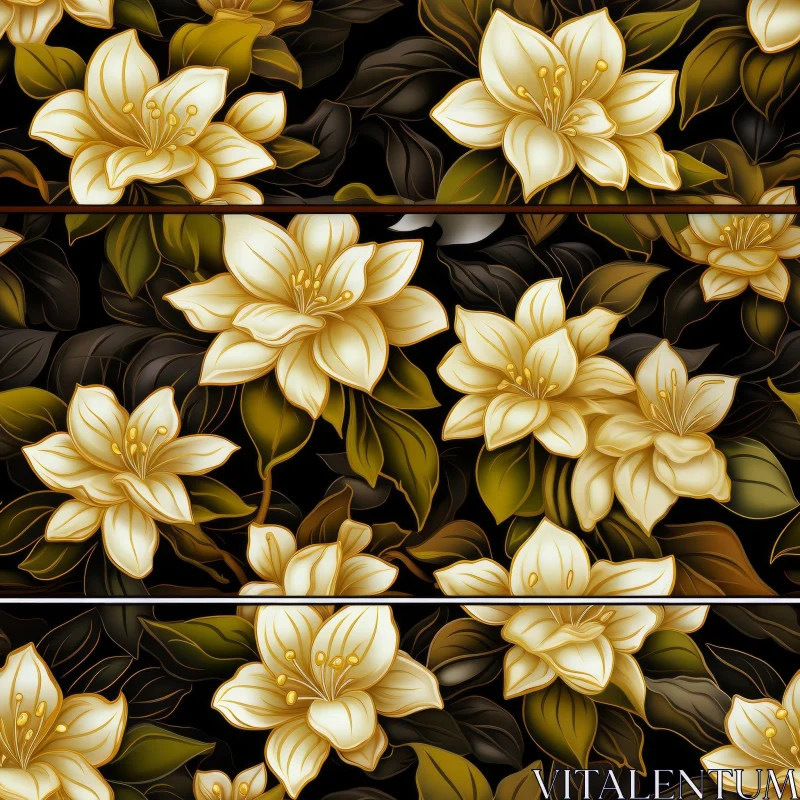 AI ART Dark Floral Seamless Pattern with White Flowers