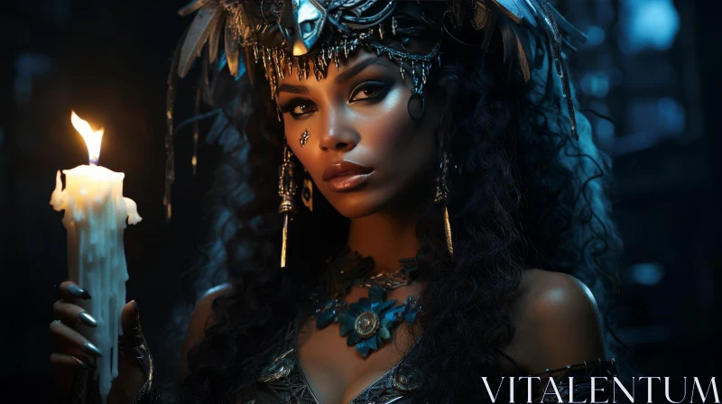 Dark-skinned Woman with Candle and Jewelry AI Image