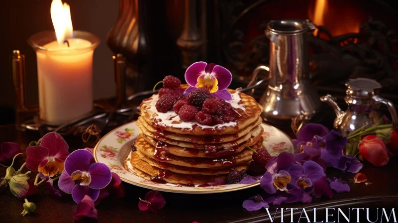 Delicious Pancakes with Berries and Syrup AI Image