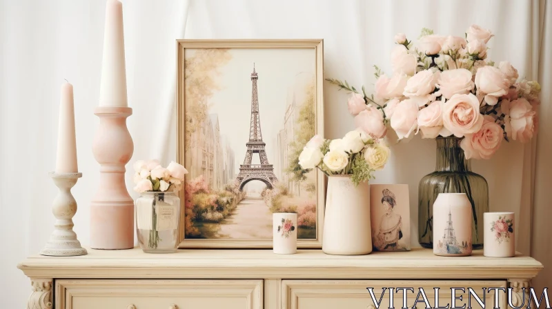 AI ART Elegant Roses Still Life with Eiffel Tower Painting
