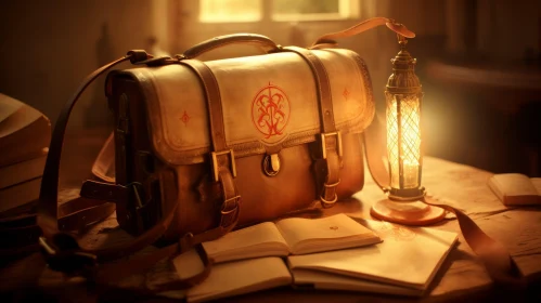 Mystery Still Life with Leather Bag, Lamp, and Books