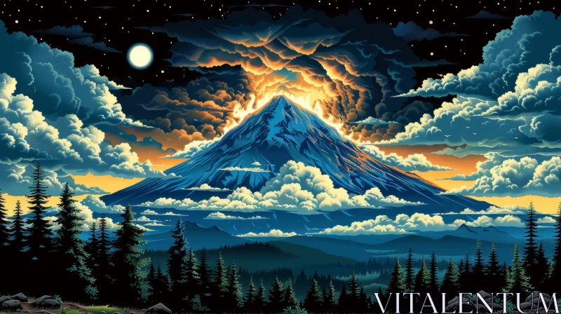 Nighttime Volcanic Eruption: A Captivating Natural Wonder AI Image