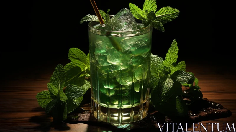 Refreshing Green Cocktail on Wooden Table AI Image