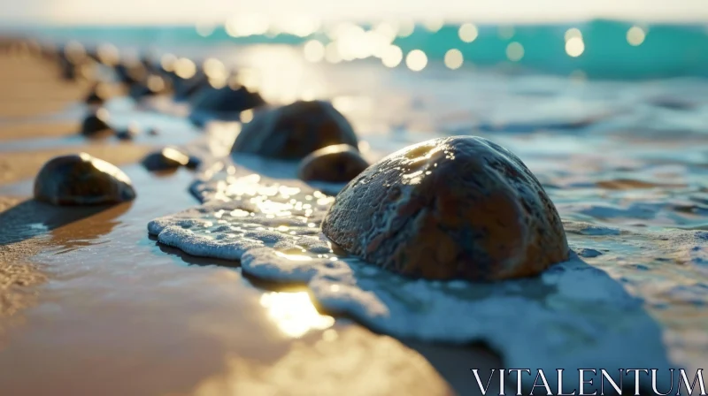 Serene Beauty of a Rocky Beach - Captivating Nature Photography AI Image