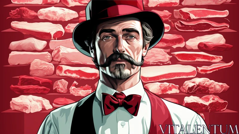 Serious Butcher Portrait with Mustache and Beard AI Image