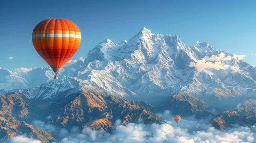 Snow-Capped Mountains and Hot Air Balloons Landscape