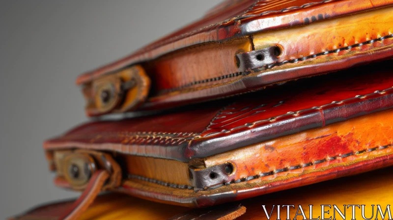 Stack of Three Leather Books | Brown, Orange, Yellow Colors AI Image