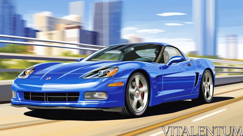 Blue Chevrolet Corvette C5 Driving on Bridge AI Image
