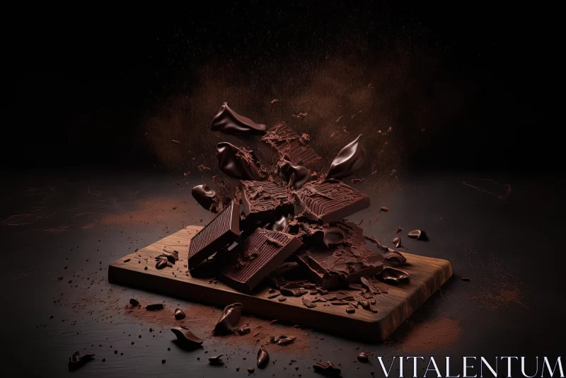 Captivating Chocolate Bar Explosion: A Moody and Dramatic Artistic Photo AI Image