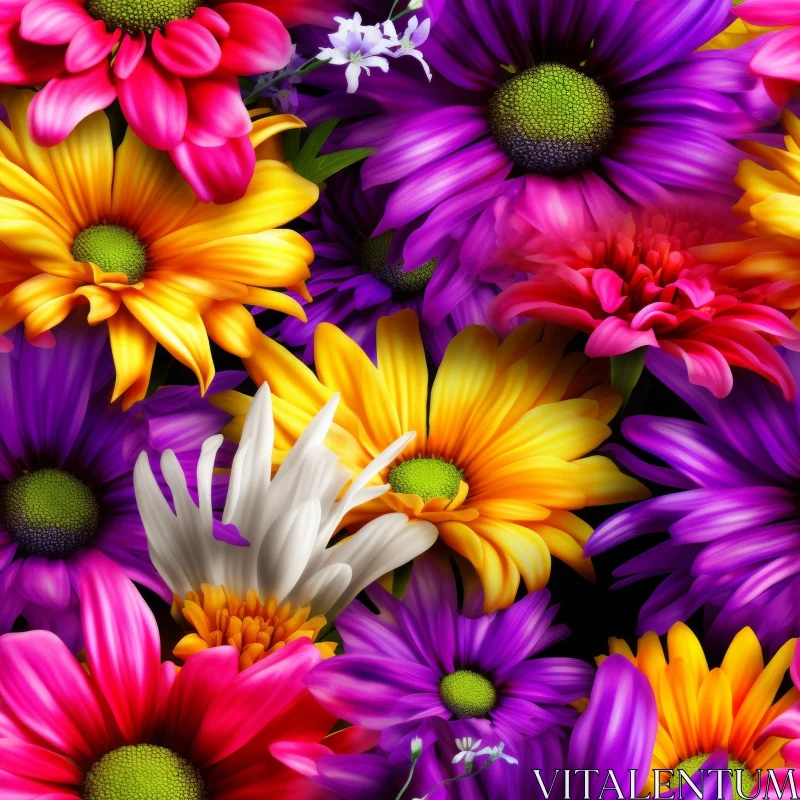 Colorful Daisies Seamless Pattern AI Image