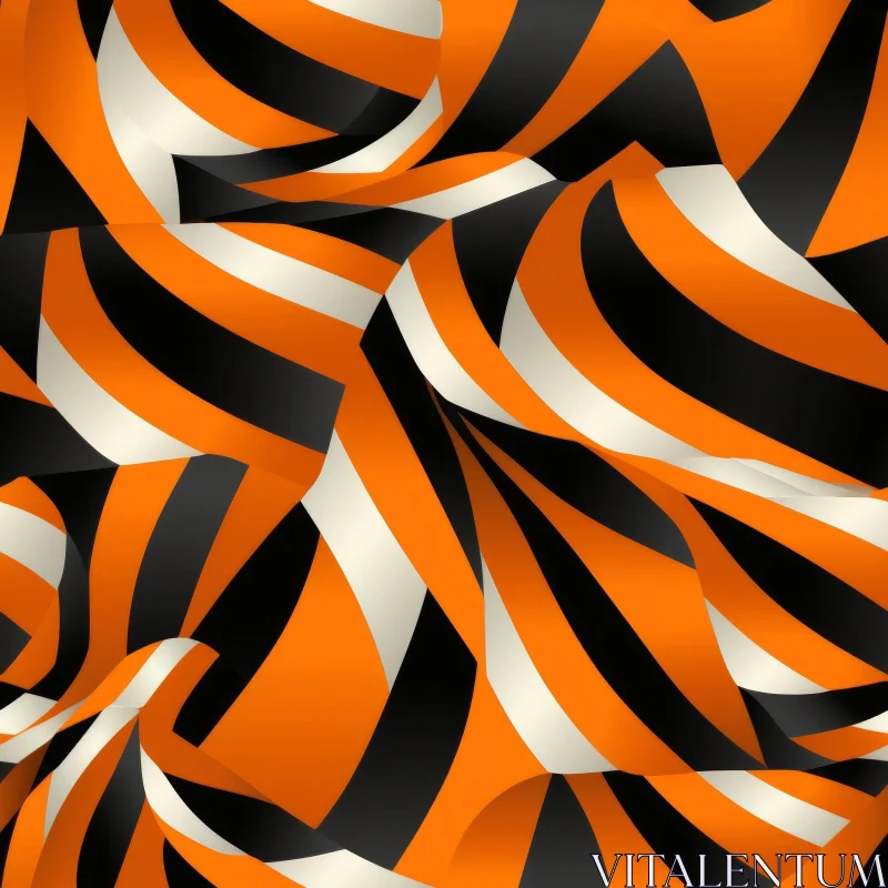 AI ART Curved Stripes Seamless Pattern in Orange, Black, and White