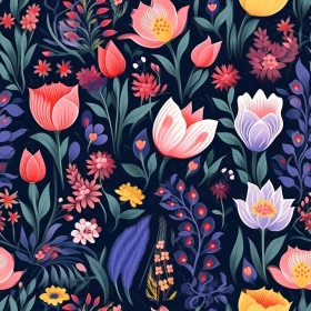 Dark Blue Floral Pattern - Seamless Design