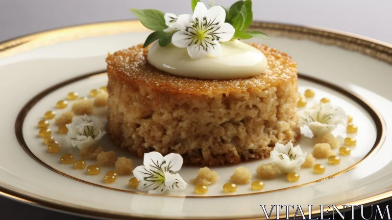 Delicious Cake Dessert with Cream and Flowers AI Image