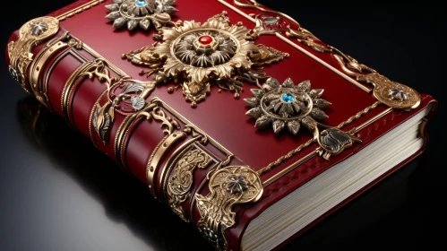 Intricate 3D Rendering of Ancient Book with Red Leather Cover