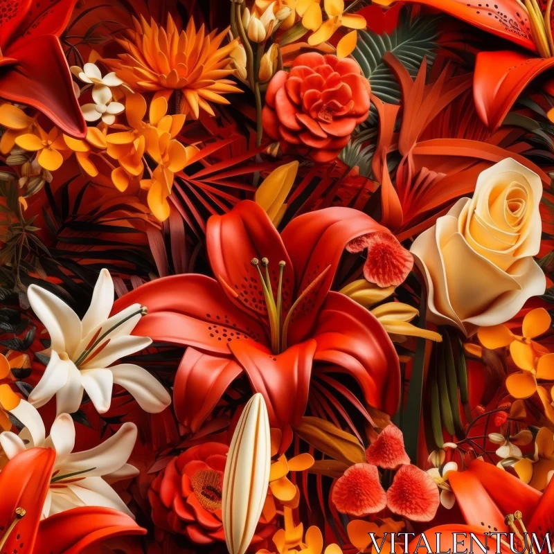 Red and Yellow Floral Seamless Pattern AI Image