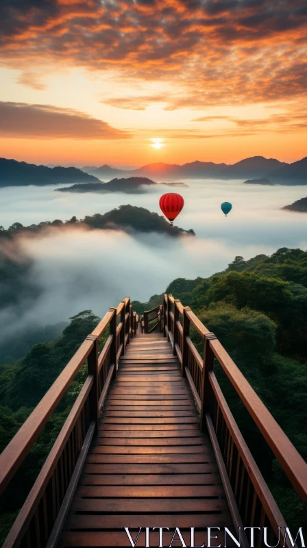 Sunrise Over Forest with Hot Air Balloons: Nature Fine Art AI Image