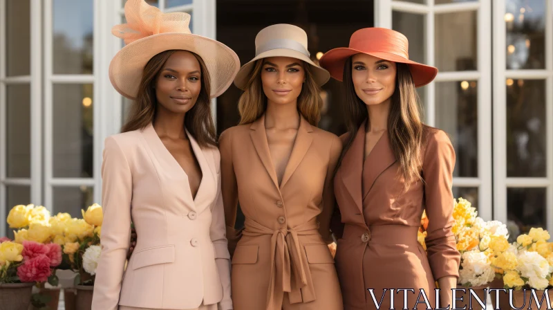 AI ART Timeless Elegance: Candid Portrait of Three Women in Hats and Suits