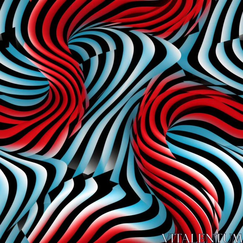 AI ART Wavy Surface 3D Rendering with Red, Blue, and White Stripes