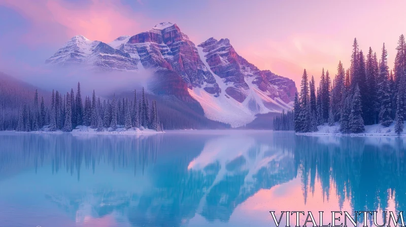 Winter Mountain Lake Serenity AI Image