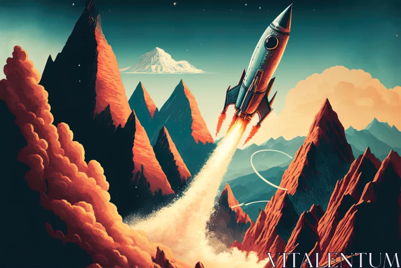 Captivating Rocket Illustration: Mountains and Genre Paintings AI Image