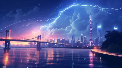 Cityscape Lightning Storm: Dramatic Urban Scene